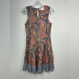 NEW CINO 100% Cotton Dress Crinkle Voile Fabric Contrast Print Hem India Sz M